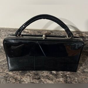 Vintage Black Patent Top-Handle Women’s Bag